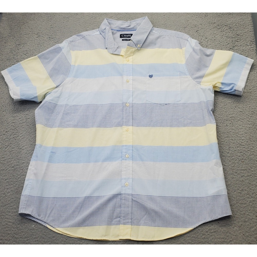 Chaps Shirt Mens XXL Multi Horizontal Stripe Easy Care‎ Short Sleeve Button-Down